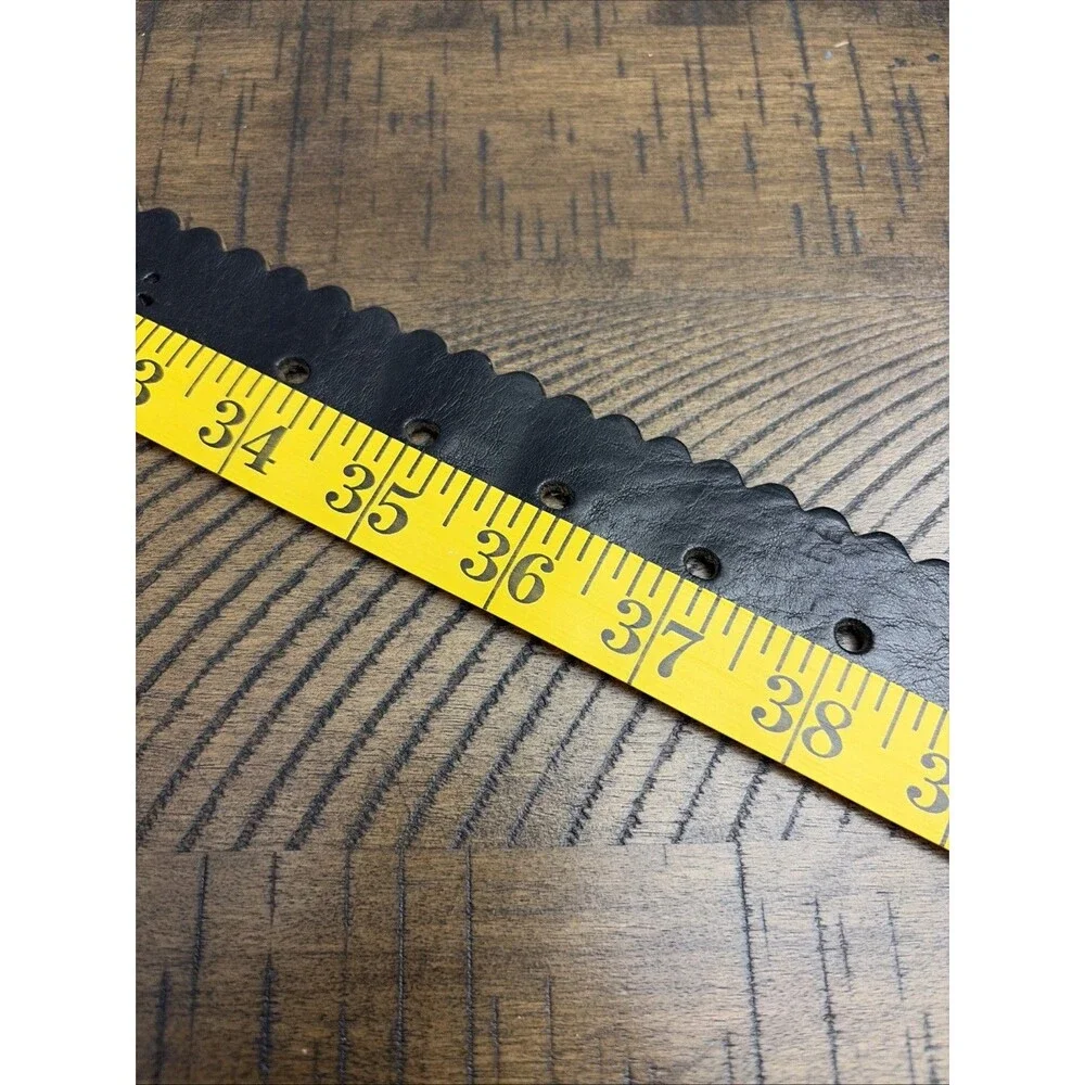 Black Genuine Leather Belt Scalloped Edge Perforated Flower Cut Women Size L